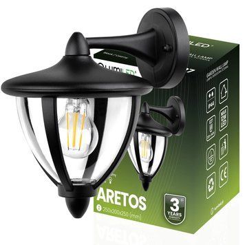 Настінний фасадний ліхтар Lumiled серії Aretos &mdash; змінна лампа E27, металевий корпус чорний, IP44, 230 В LUMOGR1302 фото