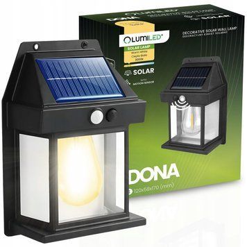 Сонячний настінний LED‑світильник Lumiled серії Dona &mdash; тепле біле світло 3000 K, з датчиком руху і сутінків, IP44 LUMSOL3030 фото