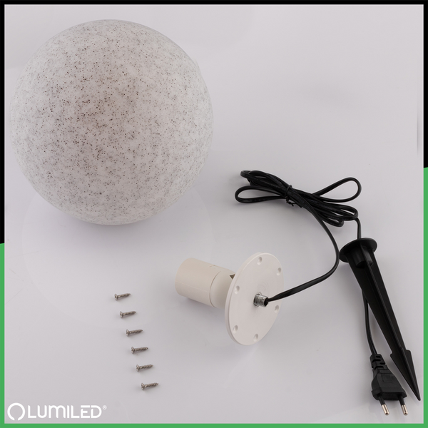 Садовий вуличний світильник Lumiled Lumikula 20 см, E27, 230V з вилкою, IP65, декоративна кам&rsquo;яна лампа куля LUMOGR0970 фото