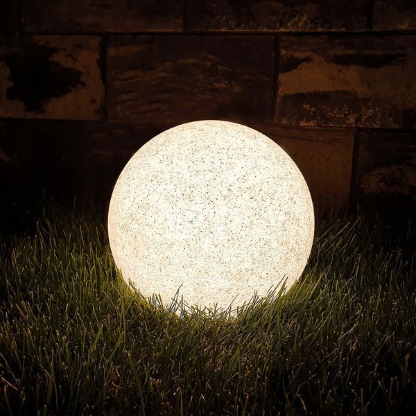 Садовий вуличний світильник Lumiled Lumikula 20 см, E27, 230V з вилкою, IP65, декоративна кам&rsquo;яна лампа куля LUMOGR0970 фото