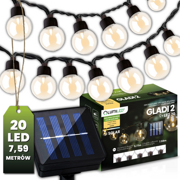 Сонячна гірлянда 20 LED-кульок, 7,59 м, тепле світло 3000K, IP44 Lumiled GLADI 2 LUMSOL0006 фото