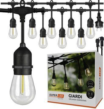 Садова гірлянда 15м з 15 LED-лампами E27 - декоративне освітлення для саду, тераси, балкона, SuperLED 8242 фото