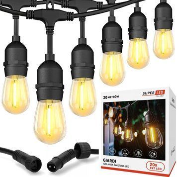 Садова гірлянда 20м з 20 LED-лампами E27 &mdash; зовнішнє декоративне освітлення з можливістю з'єднання, SuperLED 8237 фото