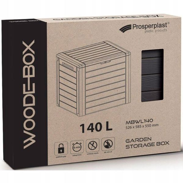 Садовий ящик для зберігання Woodebox 140 л, темно-сірий, Prosperplast MBWL140-S433   фото