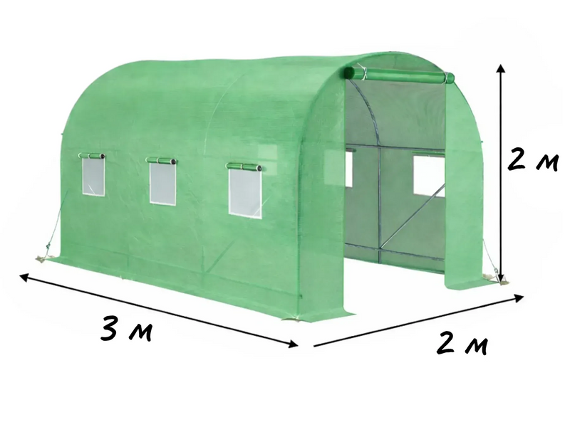 Садова теплиця 6 м&sup2; (3&times;2&times;2 м) з вікнами, армована плівка UV-4, зелена (Польща) 721672 фото