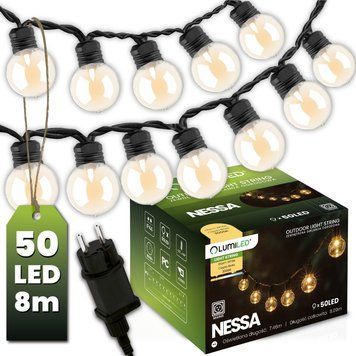 Зовнішня гірлянда на 50 LED-кульок, 8м, від мережі 230V, тепле світло 3000 K, IP44, Lumiled Nessa LUMOGR0895 фото